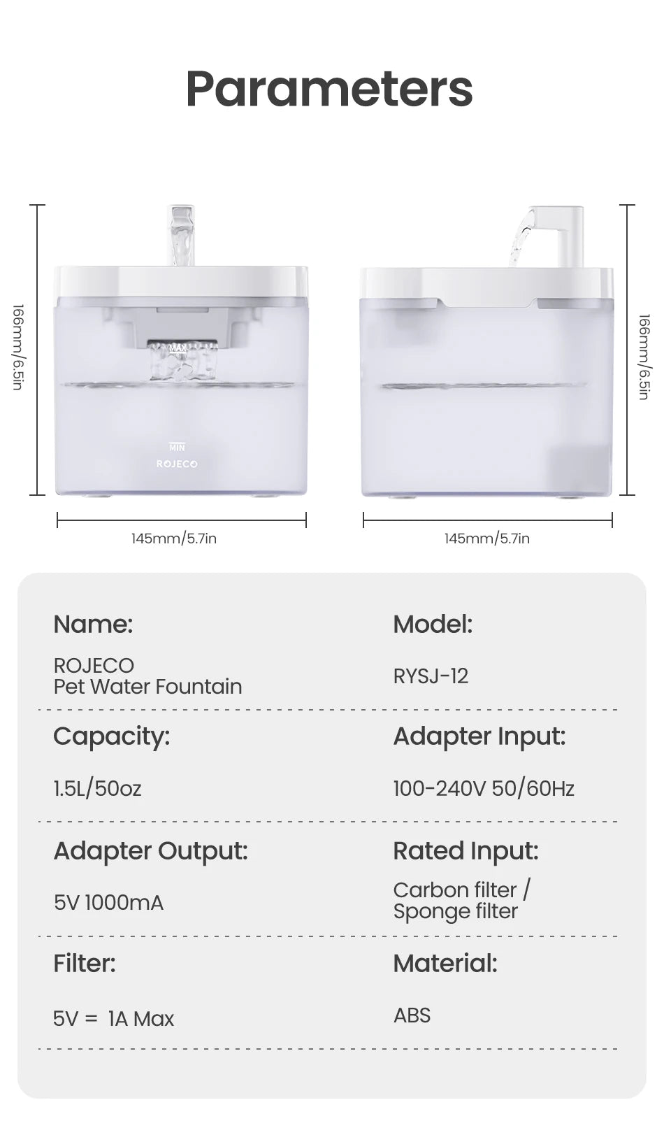 ROJECO Automatic Cat Water Fountain Smart Pet Water Dispenser with Pump for Dog Rechargeable Drinking Filter Cat Drinking Supply  Rojeco rojeco-automatic-cat-water-fountain-smart-pet-water-dispenser-with-pump-for-dog-rechargeable-drinking-filter-cat-drinking-supply