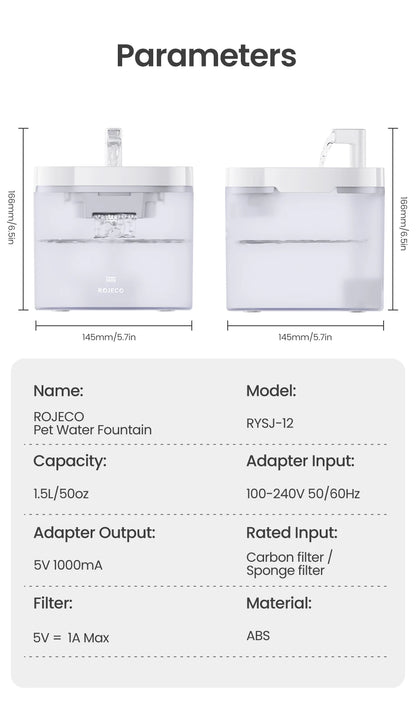 ROJECO Automatic Cat Water Fountain Smart Pet Water Dispenser with Pump for Dog Rechargeable Drinking Filter Cat Drinking Supply  Rojeco rojeco-automatic-cat-water-fountain-smart-pet-water-dispenser-with-pump-for-dog-rechargeable-drinking-filter-cat-drinking-supply