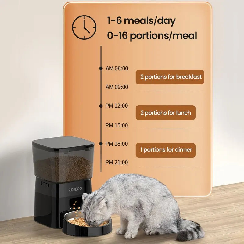 ROJECO Automatic Pet Feeder: Smartly Scheduled Pet Feeding Pet Feeder Rojeco rojeco-automatic-pet-feeder-button-version-auto-cat-food-dispenser-accessories-smart-control-pet-feeder-for-cats-dog-dry-food