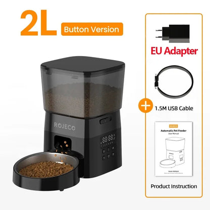 ROJECO Automatic Pet Feeder: Smartly Scheduled Pet Feeding Pet Feeder Rojeco rojeco-automatic-pet-feeder-button-version-auto-cat-food-dispenser-accessories-smart-control-pet-feeder-for-cats-dog-dry-food