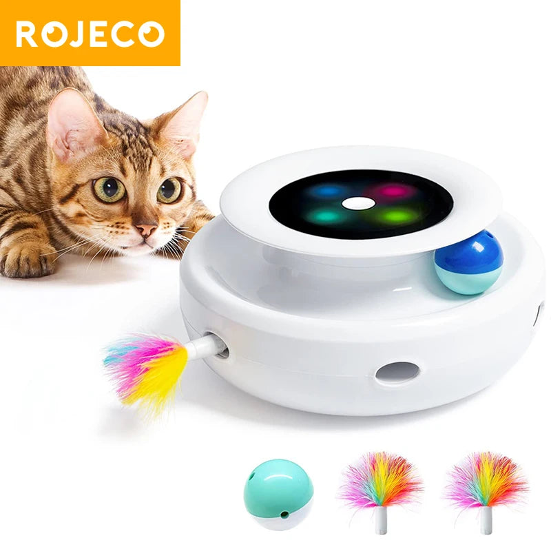 ROJECO 2-in-1 Feather Frenzy & Rolling Madness Toy Toy Rojeco rojeco-2-in-1-smart-cat-toys-automatic-feather-fun-ball-toy-set-for-cat-dog-5-modes-electronic-interactive-pet-toy-accessories