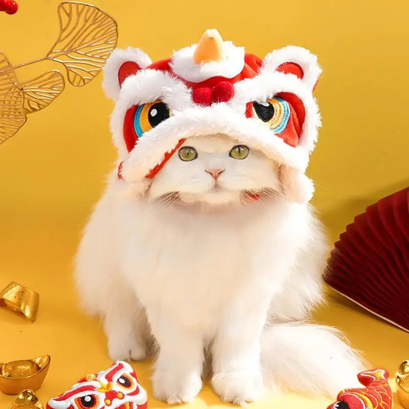 Festive Pet Hat | Cute & Comfortable Headwear for Cats Apparel Paws festive-lion-dance-hat-for-cats-small-dogs