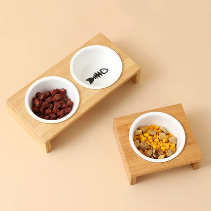 Pet Double & Single Ceramic Bowl with Bamboo Stand - Non-Slip Cat & Dog Food Bowl Pet feeder Paws pet-cat-and-dog-double-bowl-single-bowl-ceramic-bowl-bamboo-table-into-cat-non-slip-double-bowl-dog-cat-food-bowl