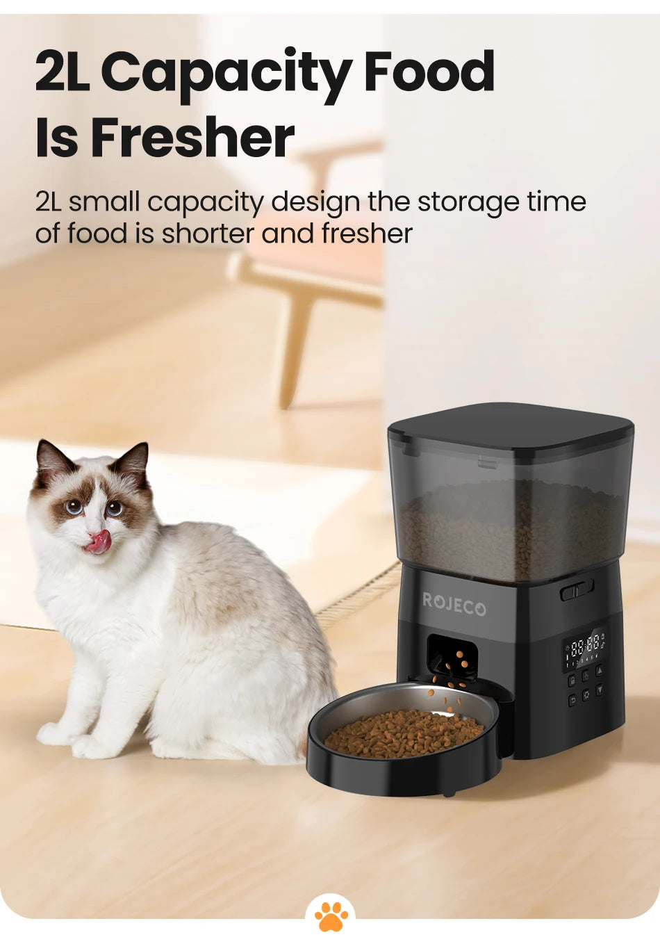 ROJECO Automatic Pet Feeder: Smartly Scheduled Pet Feeding Pet Feeder Rojeco rojeco-automatic-pet-feeder-button-version-auto-cat-food-dispenser-accessories-smart-control-pet-feeder-for-cats-dog-dry-food