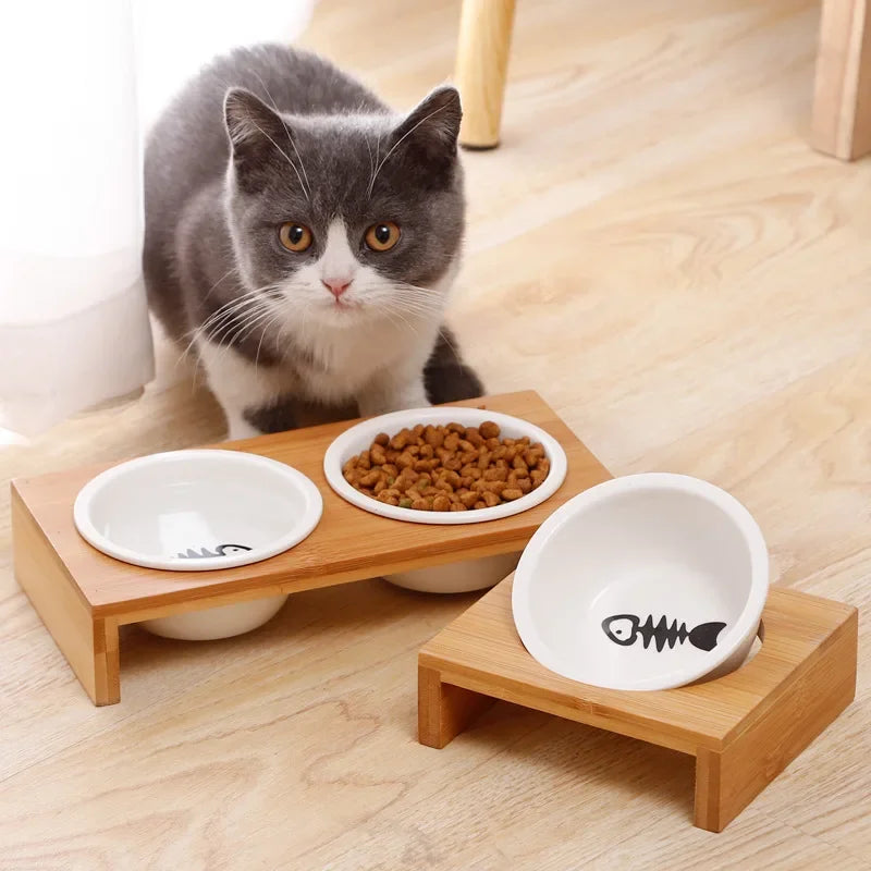 Pet Double & Single Ceramic Bowl with Bamboo Stand - Non-Slip Cat & Dog Food Bowl Pet feeder Paws pet-cat-and-dog-double-bowl-single-bowl-ceramic-bowl-bamboo-table-into-cat-non-slip-double-bowl-dog-cat-food-bowl