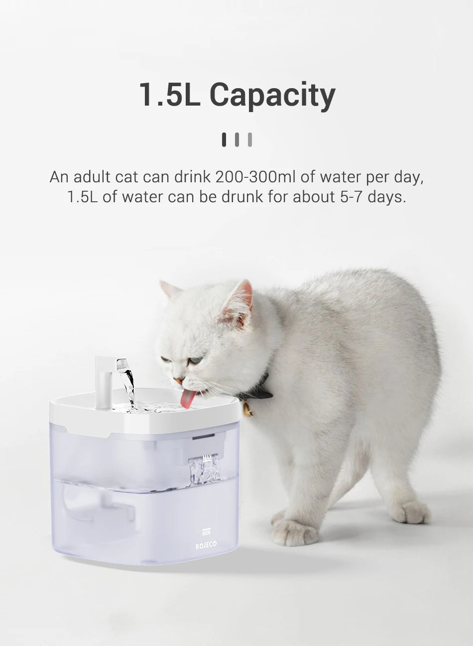 ROJECO Automatic Cat Water Fountain Smart Pet Water Dispenser with Pump for Dog Rechargeable Drinking Filter Cat Drinking Supply  Rojeco rojeco-automatic-cat-water-fountain-smart-pet-water-dispenser-with-pump-for-dog-rechargeable-drinking-filter-cat-drinking-supply