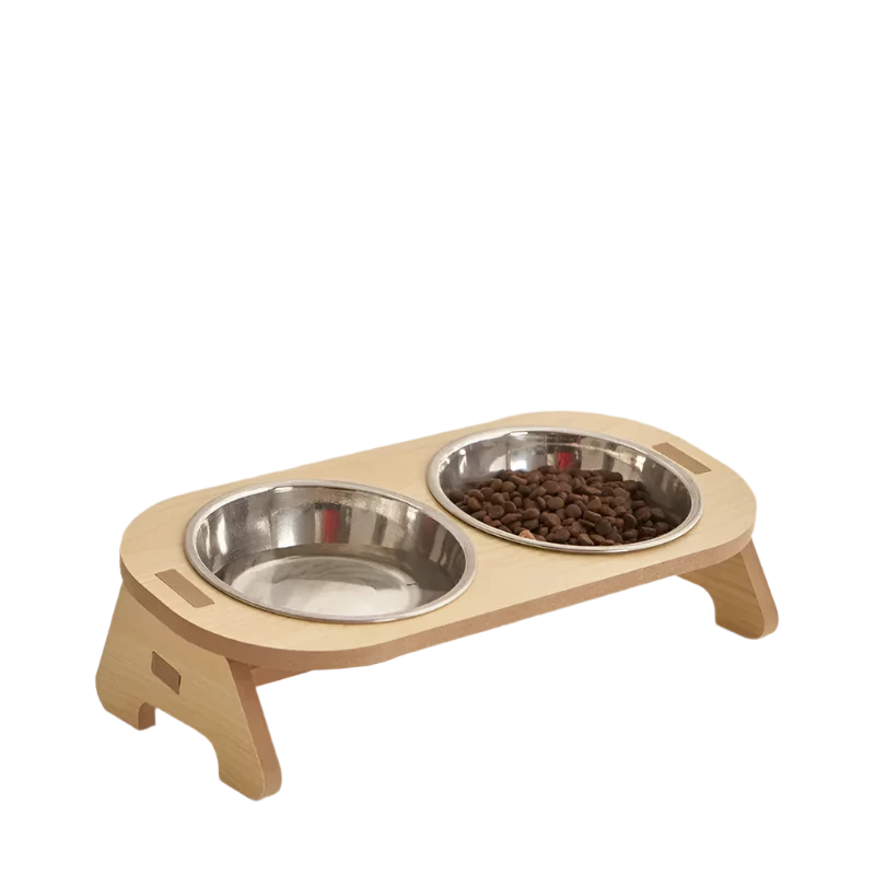 Cat Double Bowl with Wooden Stand  My Store cat-double-bowl-becoming-cat-and-child-bowl-anti-overturning-cat-food-bowl-stainless-steel-pet-bowl-wooden-stand-small-and-mediu