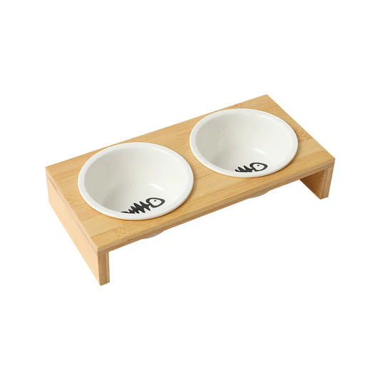 Pet Double & Single Ceramic Bowl with Bamboo Stand - Non-Slip Cat & Dog Food Bowl Pet feeder Paws pet-cat-and-dog-double-bowl-single-bowl-ceramic-bowl-bamboo-table-into-cat-non-slip-double-bowl-dog-cat-food-bowl